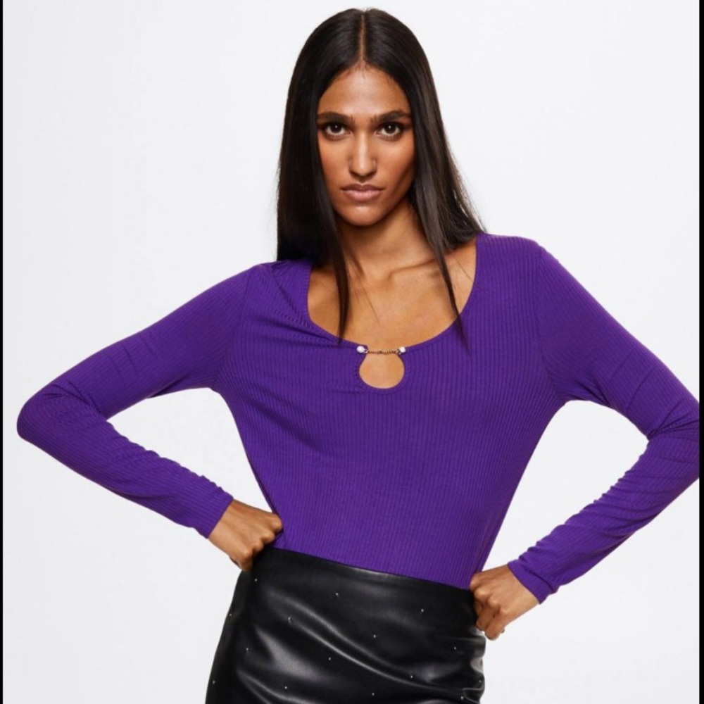 Mango Purple Long Sleeve Ribbed Shirt